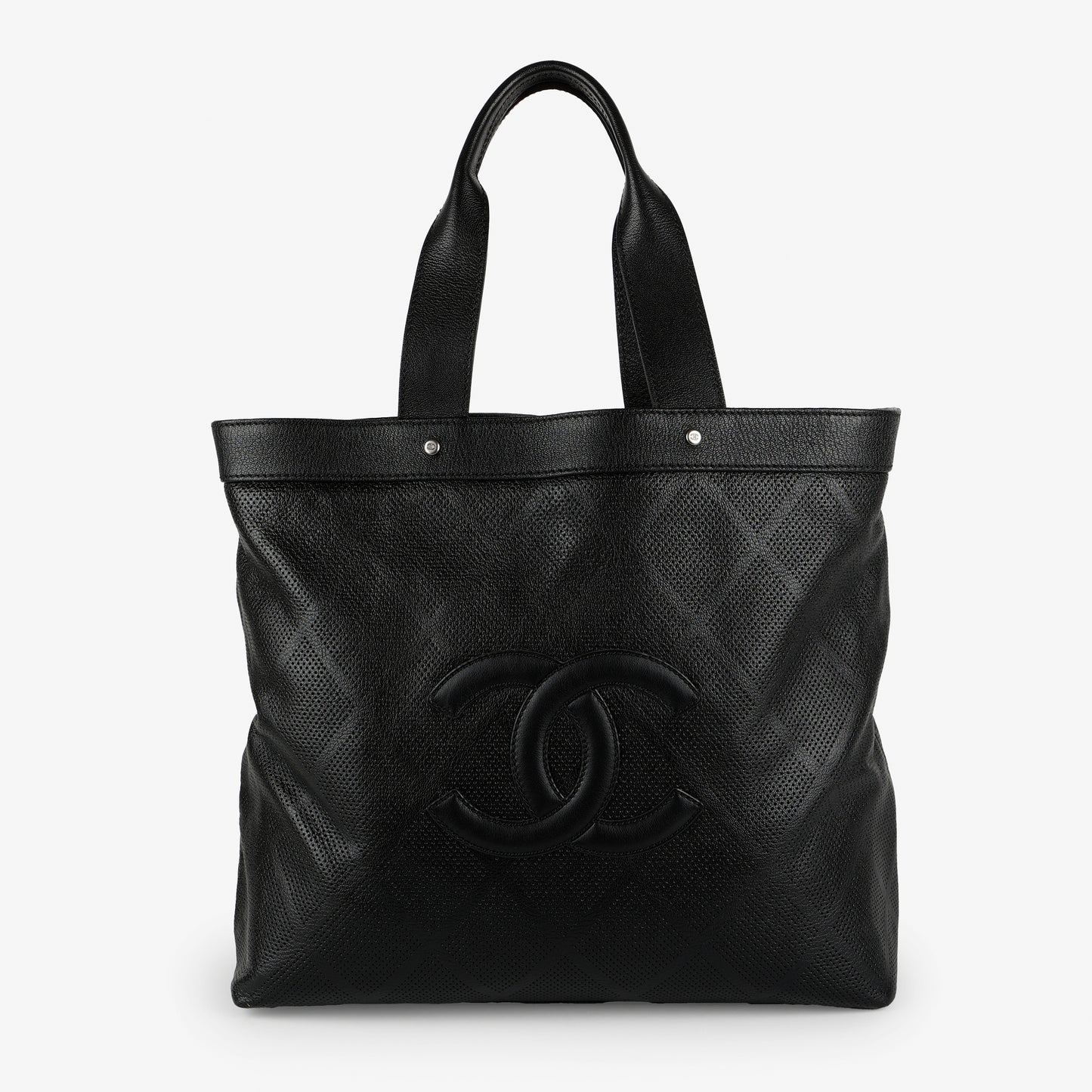 CC Perforated Tote, Black Calfskin