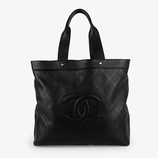 CC Perforated Tote, Black Calfskin
