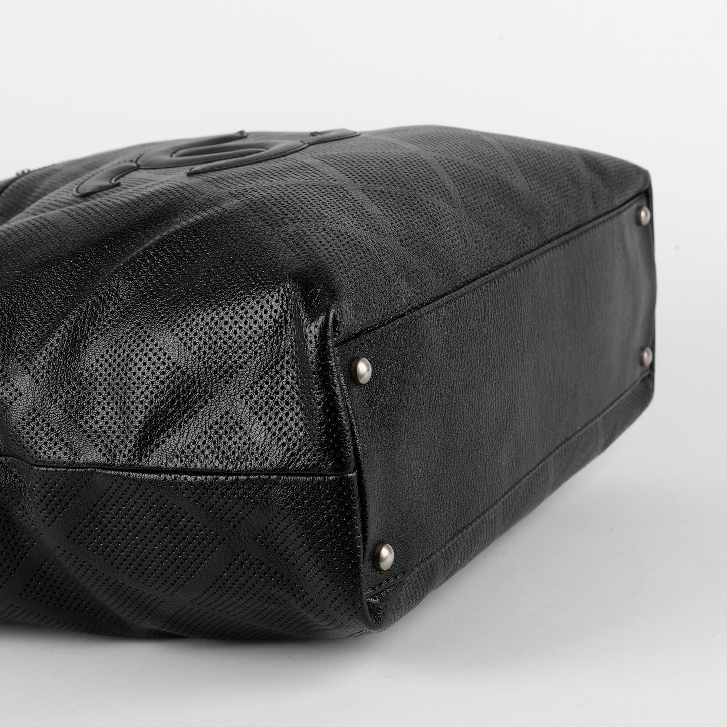 CC Perforated Tote, Black Calfskin
