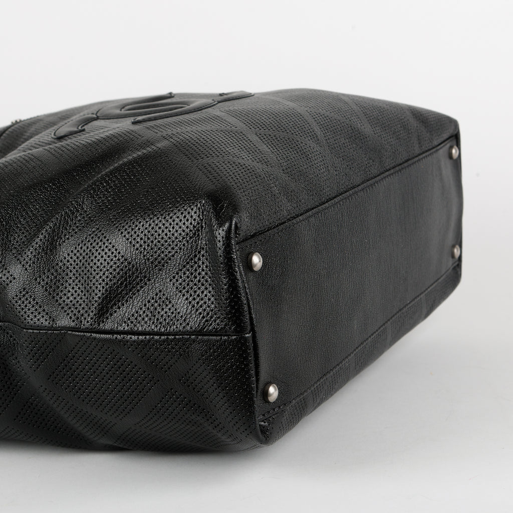 CC Perforated Tote, Black Calfskin