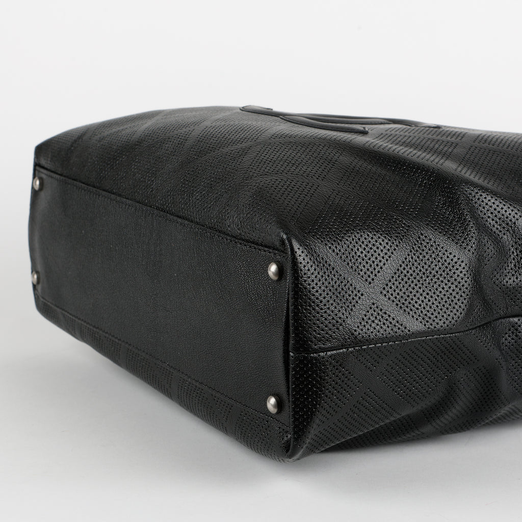 CC Perforated Tote, Black Calfskin