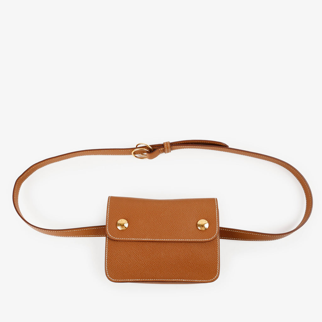 Double Snap Pochette Belt Bag, Gold Epsom