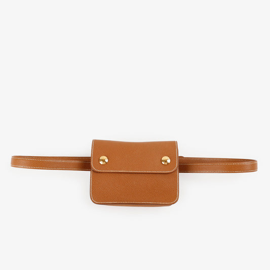 Double Snap Pochette Belt Bag, Gold Epsom