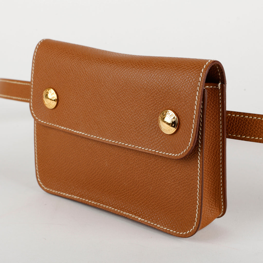 Double Snap Pochette Belt Bag, Gold Epsom