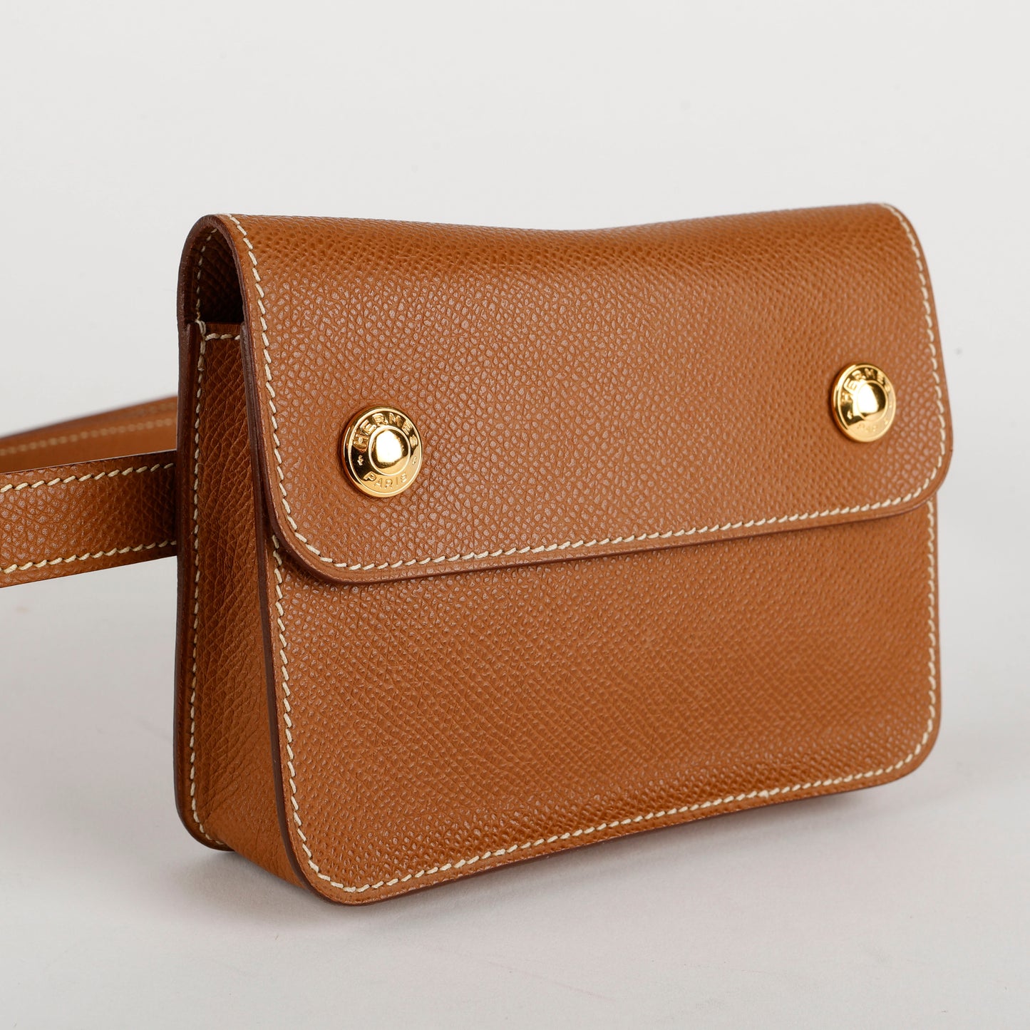 Double Snap Pochette Belt Bag, Gold Epsom