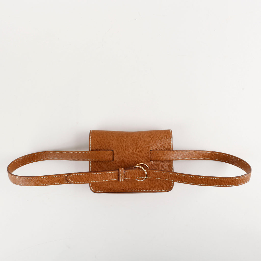 Double Snap Pochette Belt Bag, Gold Epsom