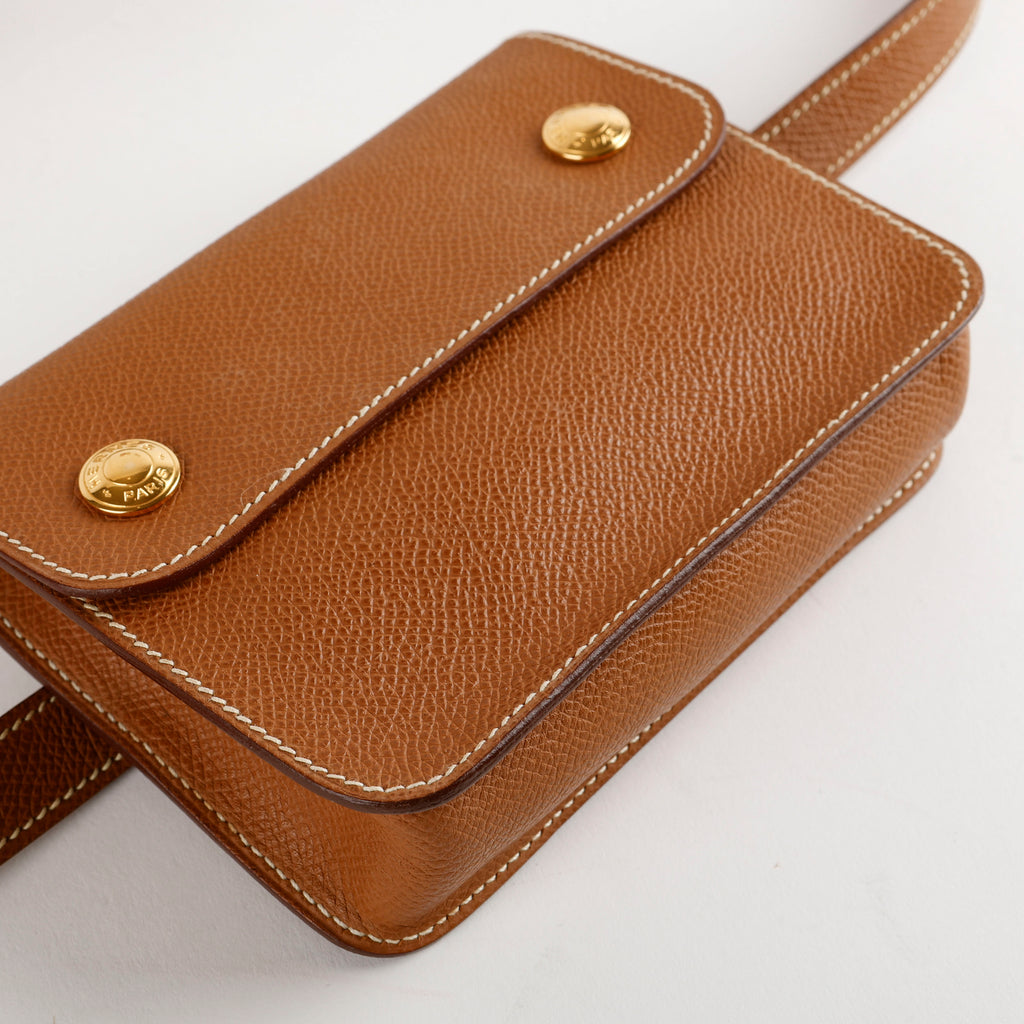 Double Snap Pochette Belt Bag, Gold Epsom