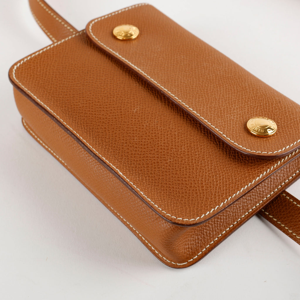Double Snap Pochette Belt Bag, Gold Epsom