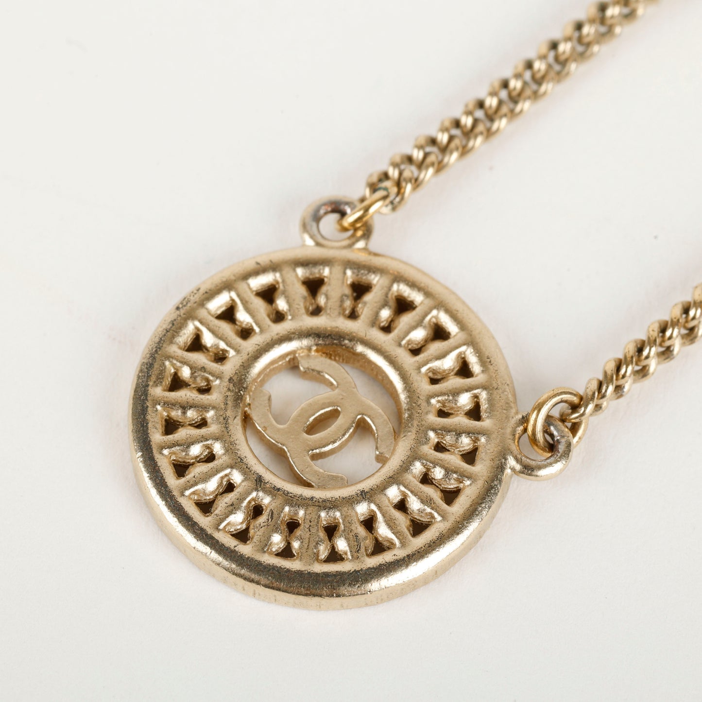 CC Medallion Necklace, Gold/Pearl/Crystal
