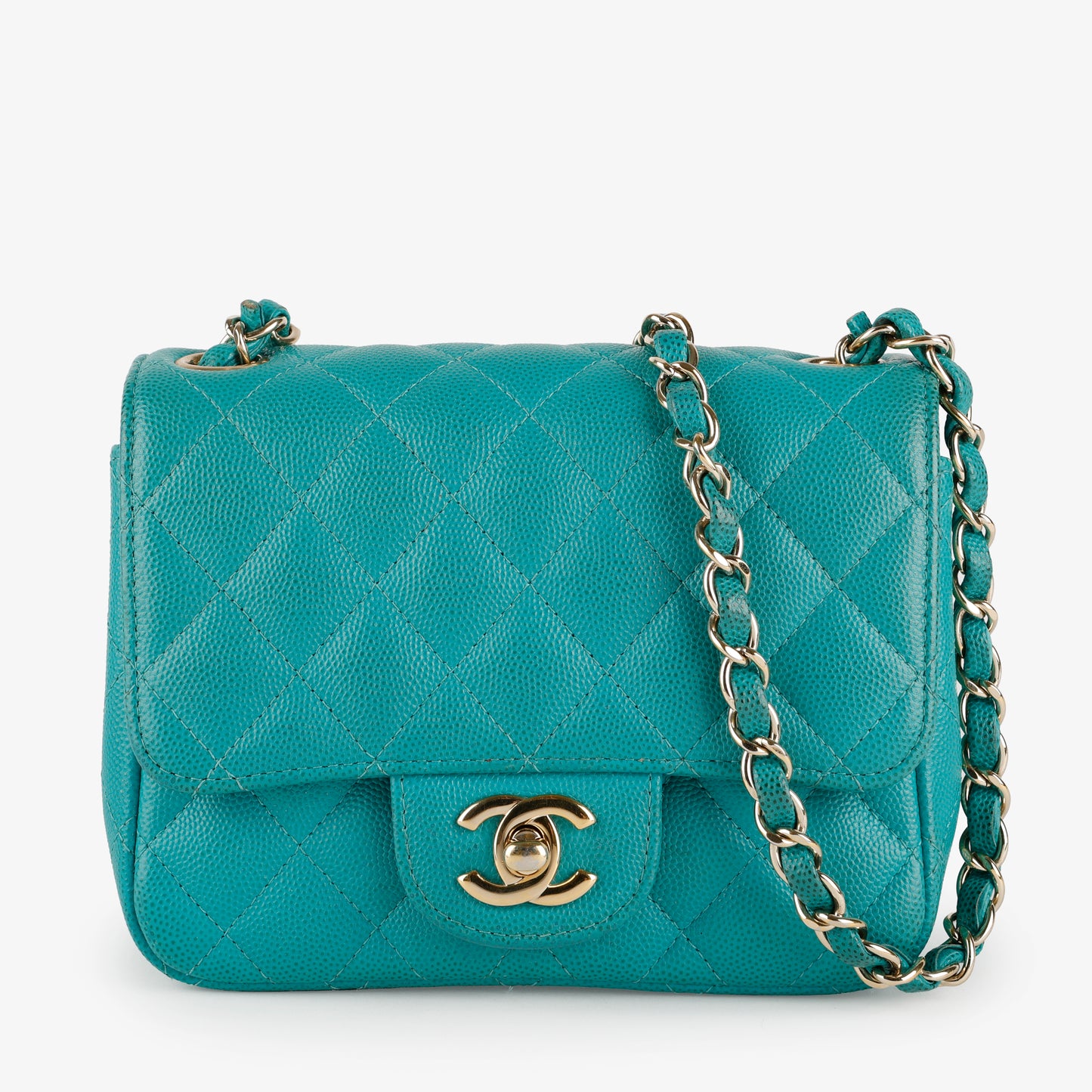Turquoise Caviar Mini Flap Square