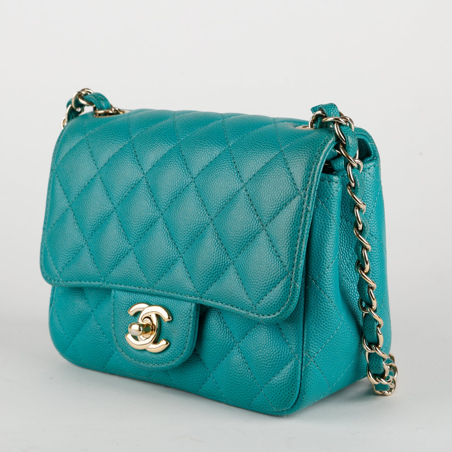 Turquoise Caviar Mini Flap Square