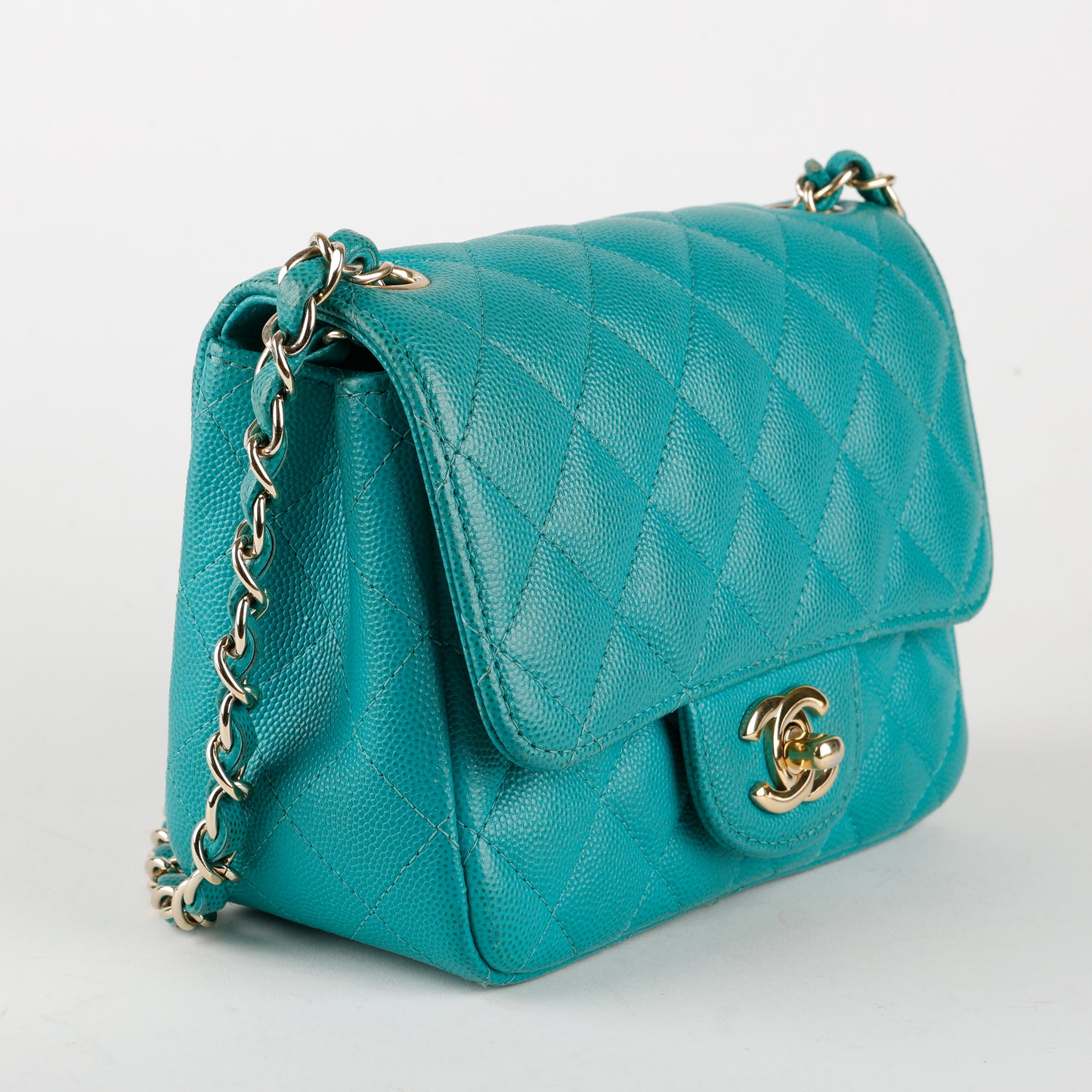 Turquoise Caviar Mini Flap Square
