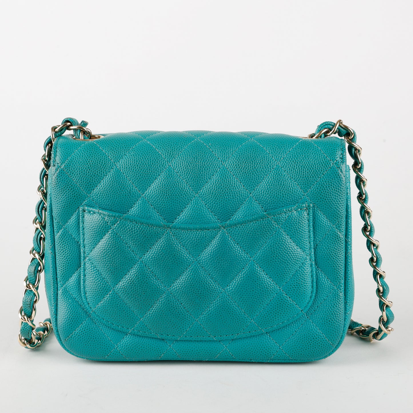 Turquoise Caviar Mini Flap Square