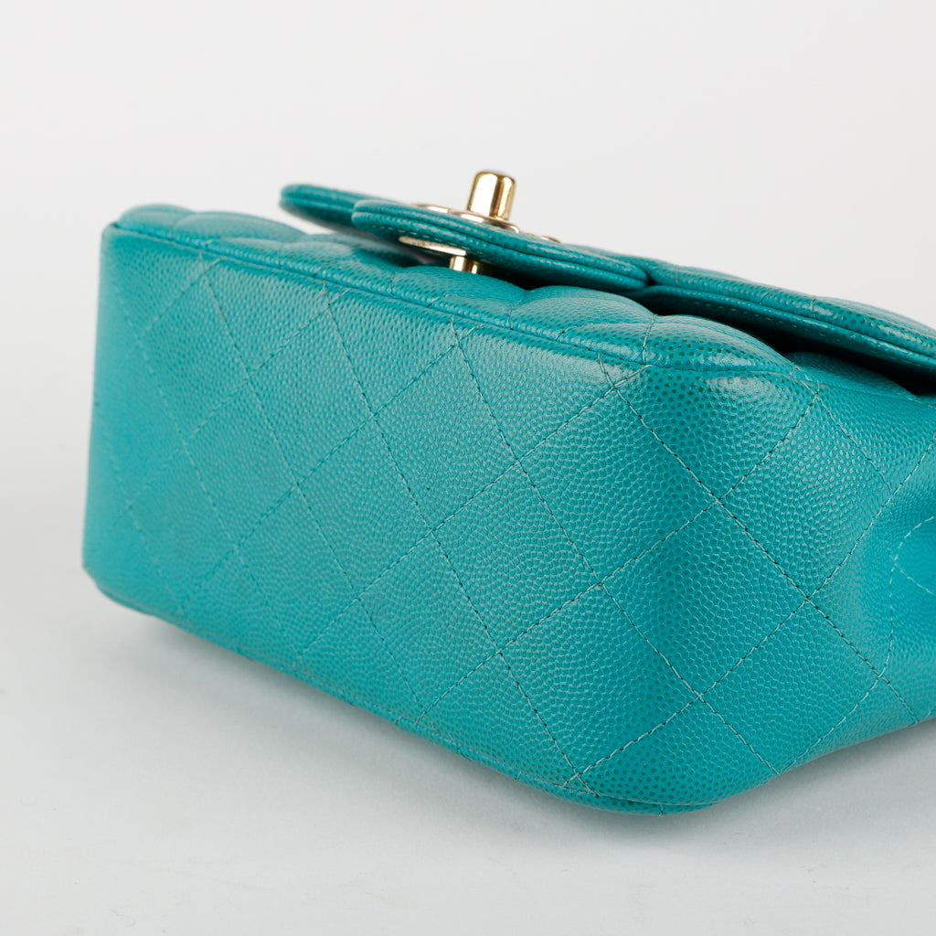 Turquoise Caviar Mini Flap Square