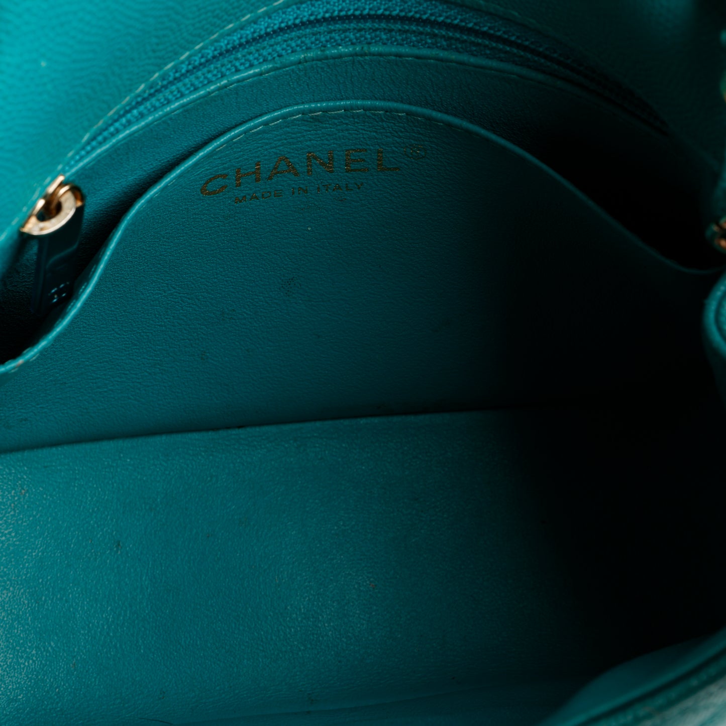 Turquoise Caviar Mini Flap Square