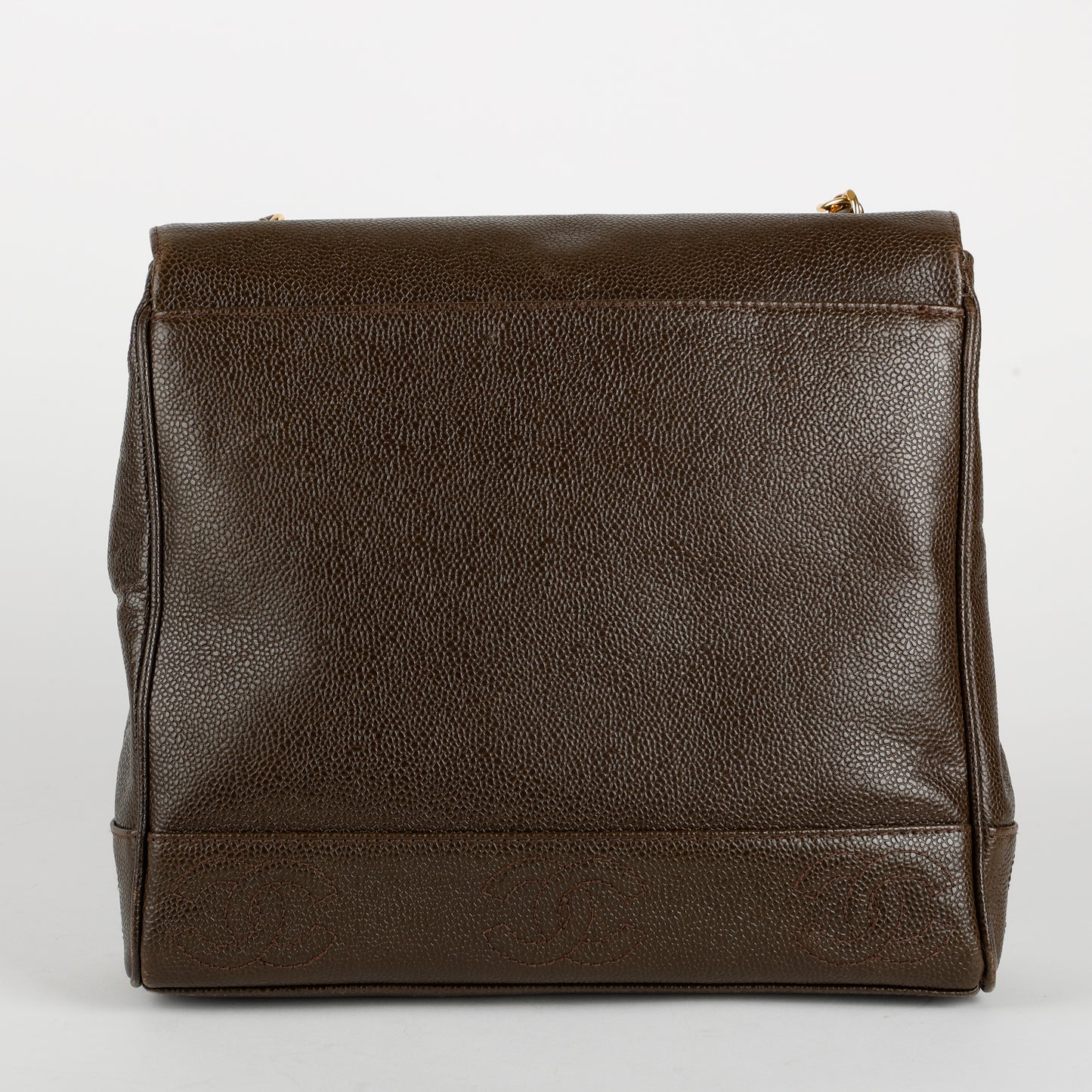 Top Handle Single Flap Shoulder Bag, Chocolate Caviar