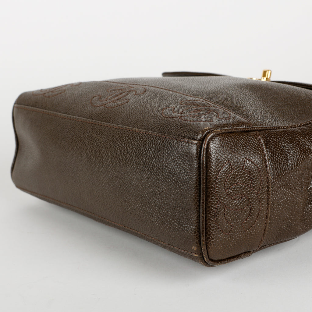 Top Handle Single Flap Shoulder Bag, Chocolate Caviar