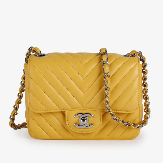 Lambskin Chevron Quilted Mini Square Flap Yellow