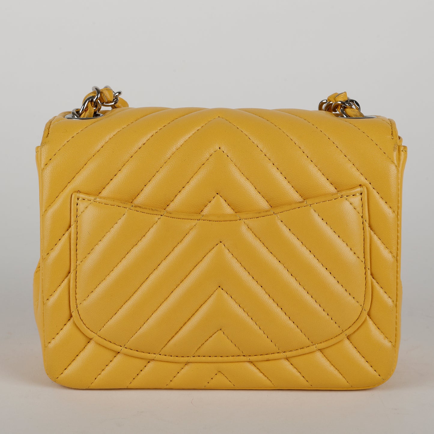 Lambskin Chevron Quilted Mini Square Flap Yellow