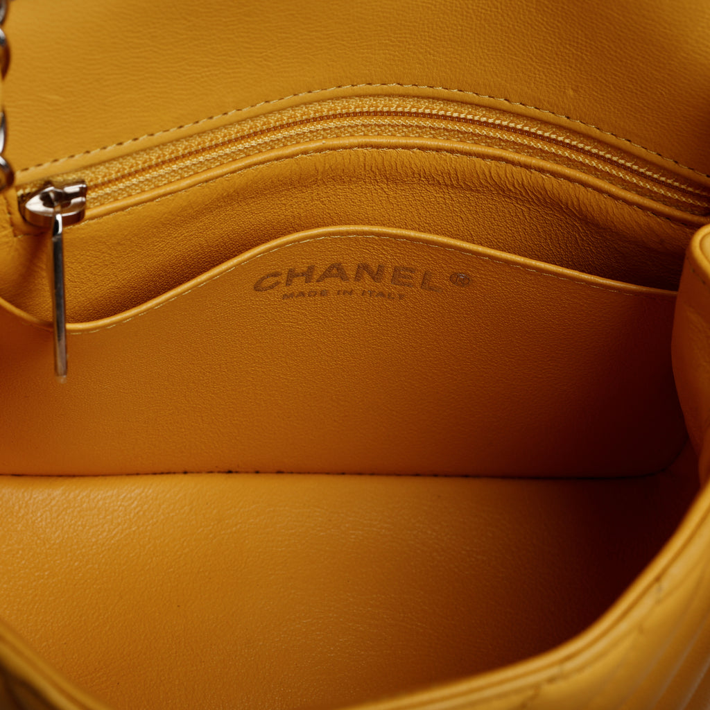 Lambskin Chevron Quilted Mini Square Flap Yellow