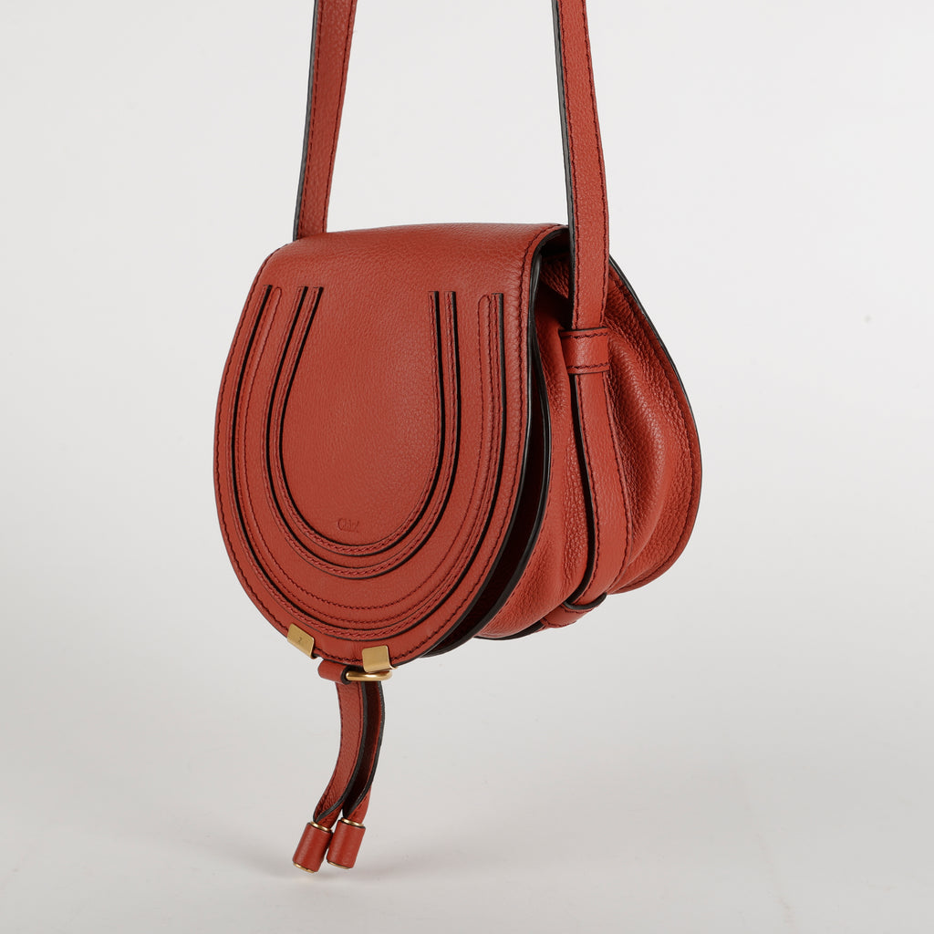 Small Marcie Saddle Bag, Rose Grained Calfskin