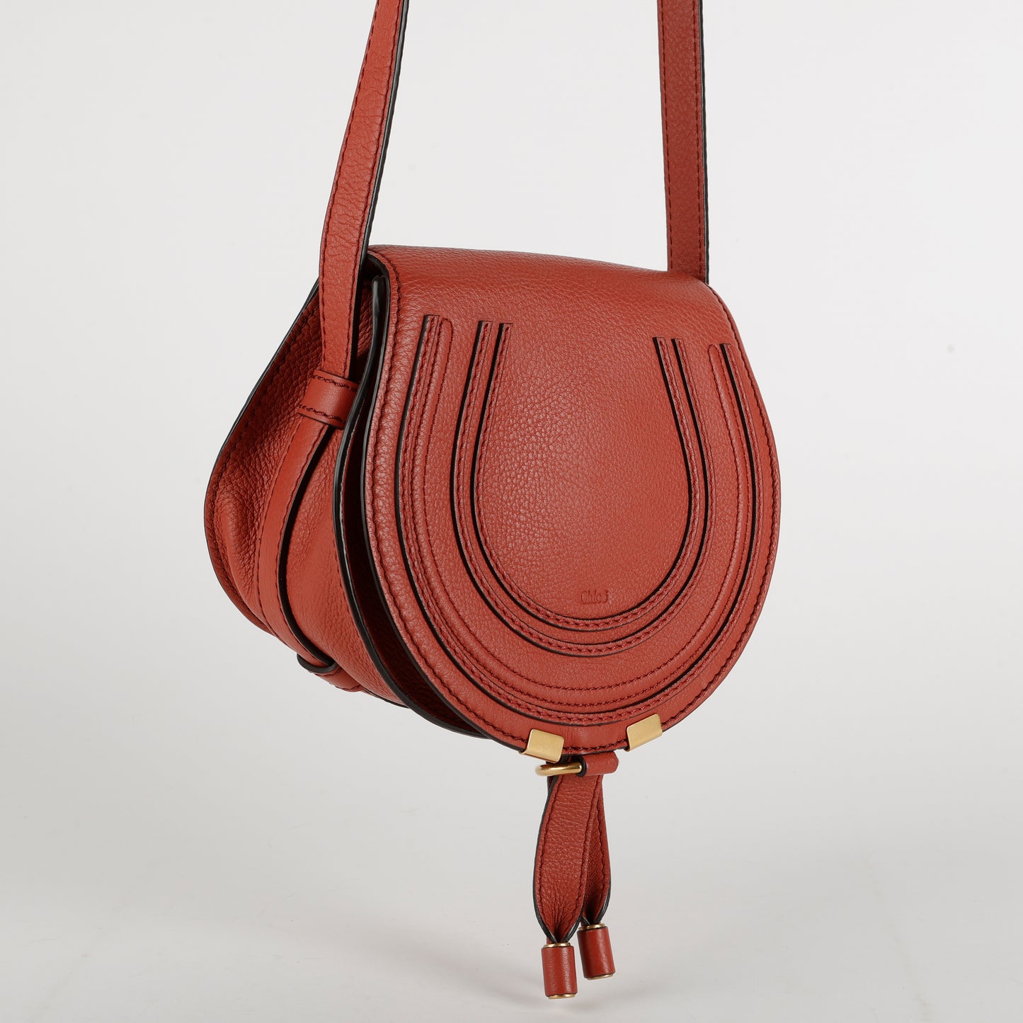 Small Marcie Saddle Bag, Rose Grained Calfskin