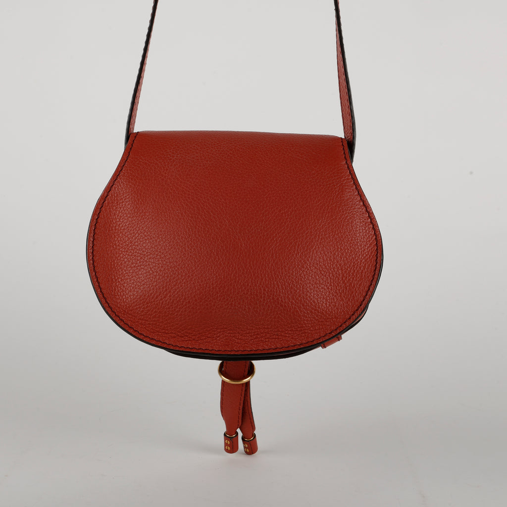 Small Marcie Saddle Bag, Rose Grained Calfskin