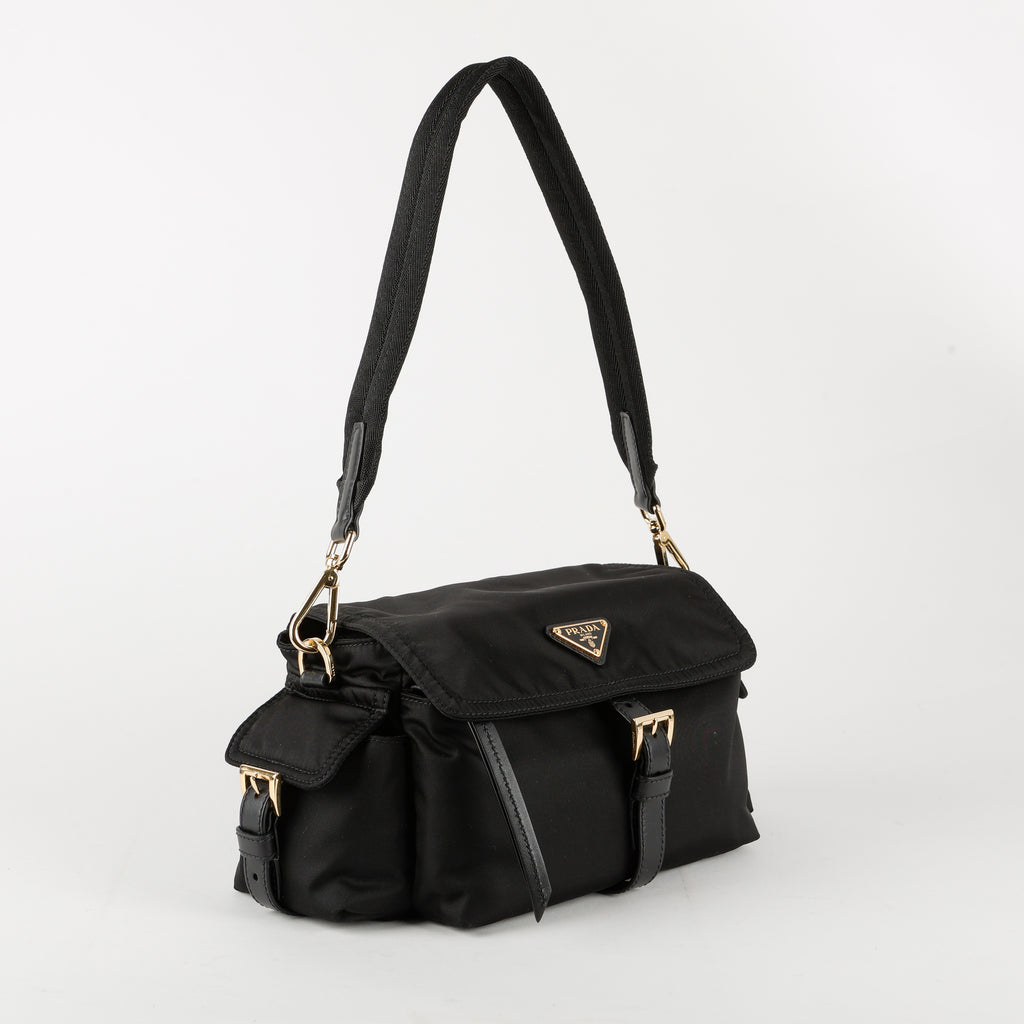 Medium Re-Nylon Explore Shoulder Bag, Black