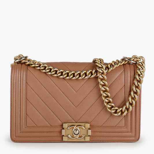 Caramel Caviar Old Medium Boy Bag