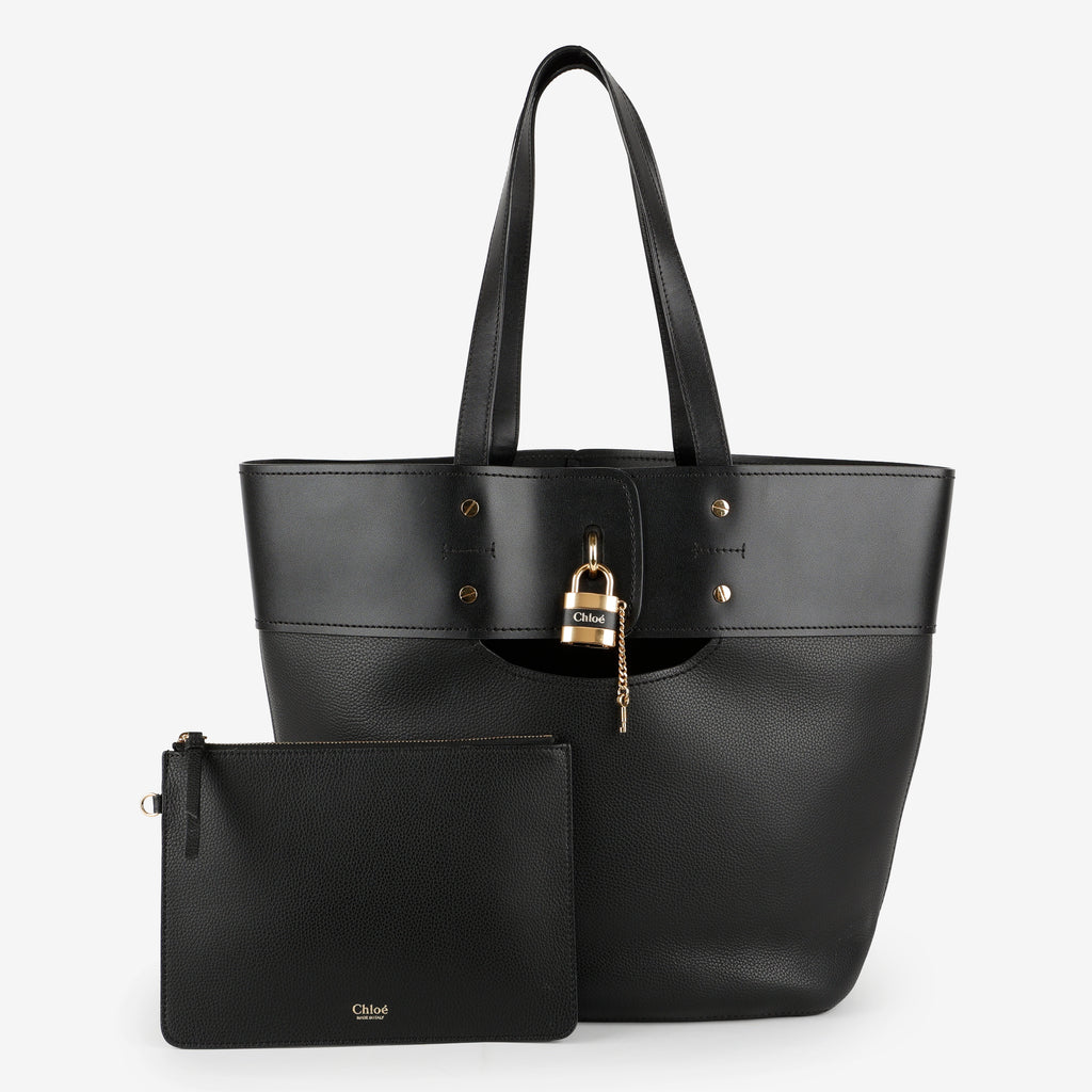 Medium Aby Lock & Key Tote, Black Calfskin