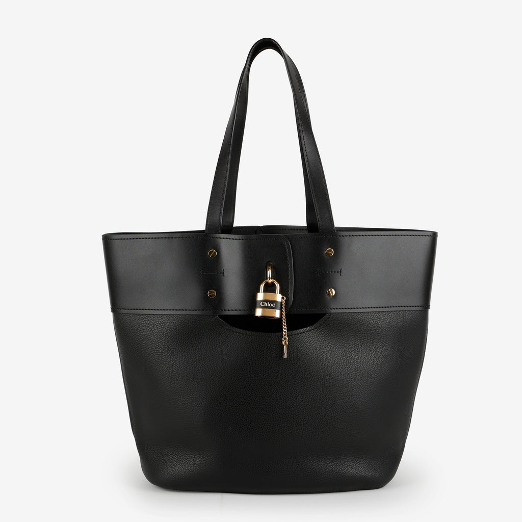 Medium Aby Lock & Key Tote, Black Calfskin