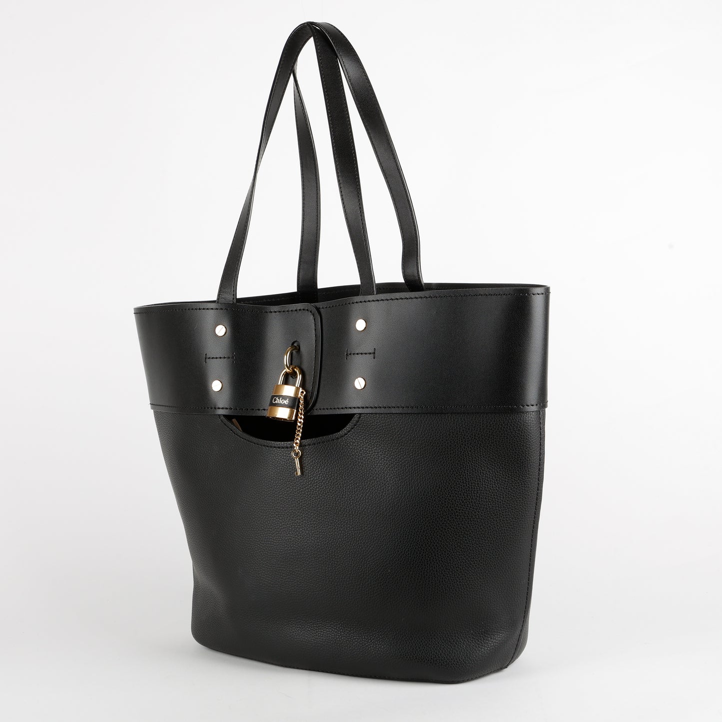 Medium Aby Lock & Key Tote, Black Calfskin