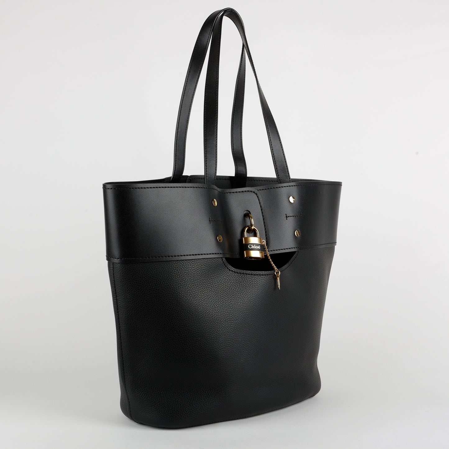 Medium Aby Lock & Key Tote, Black Calfskin
