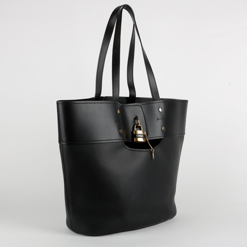 Medium Aby Lock & Key Tote, Black Calfskin