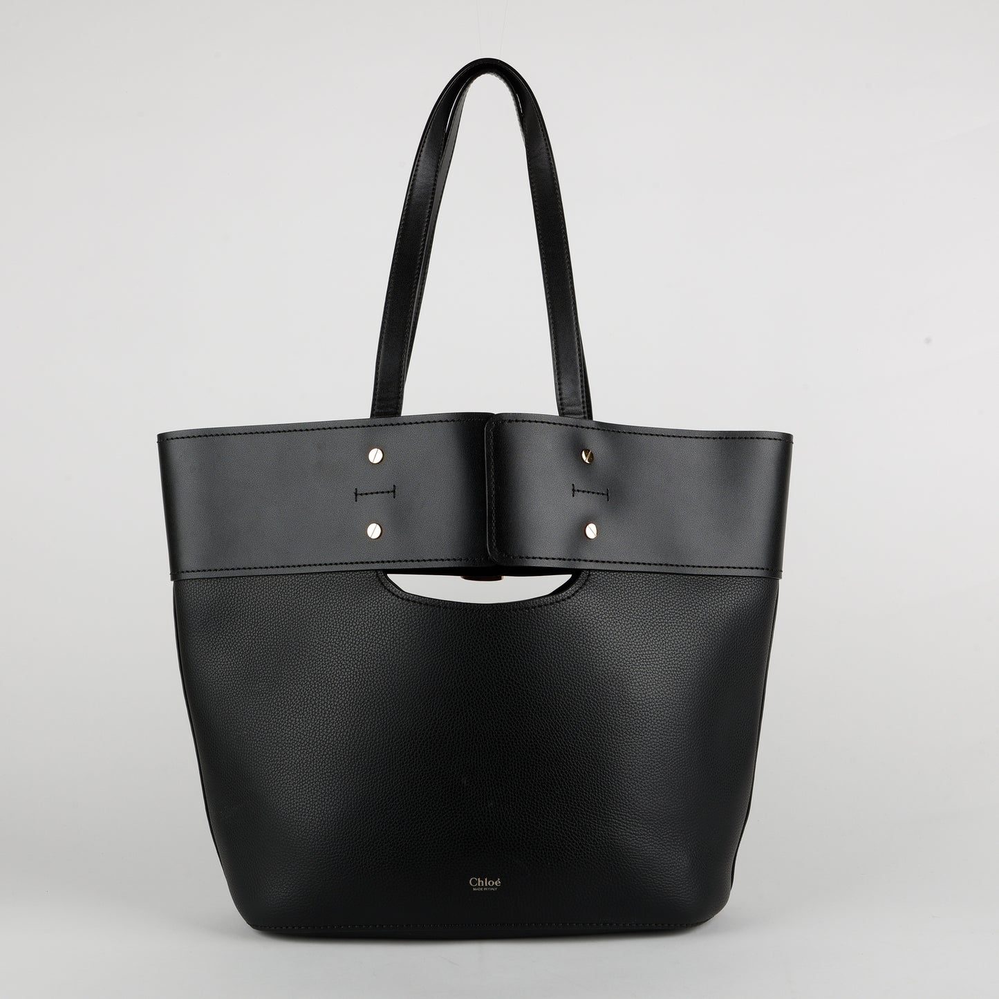 Medium Aby Lock & Key Tote, Black Calfskin