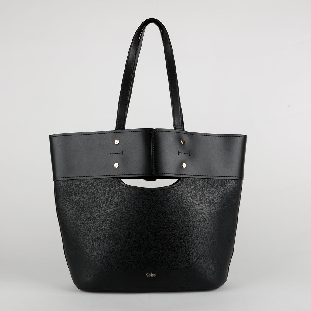 Medium Aby Lock & Key Tote, Black Calfskin
