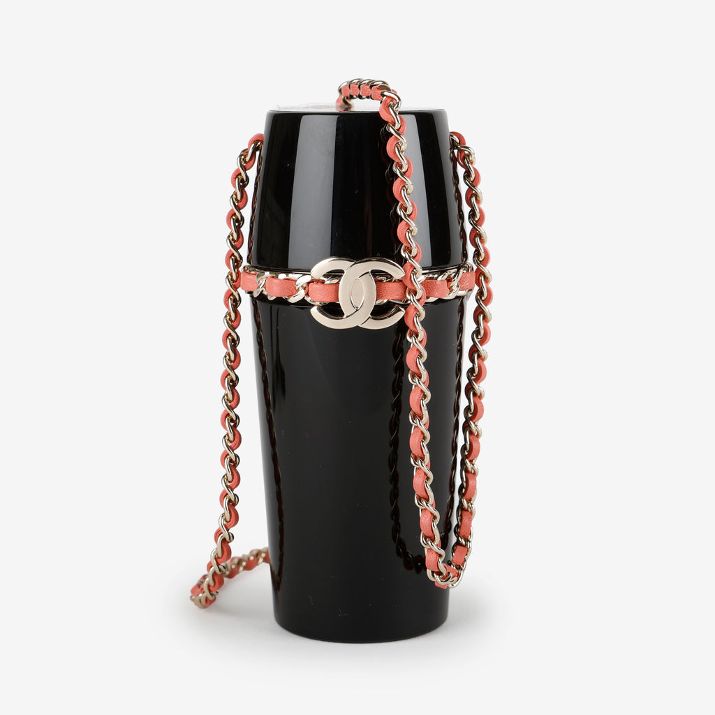 Lucite Lipstick Case On Chain, Black/Pink SHW