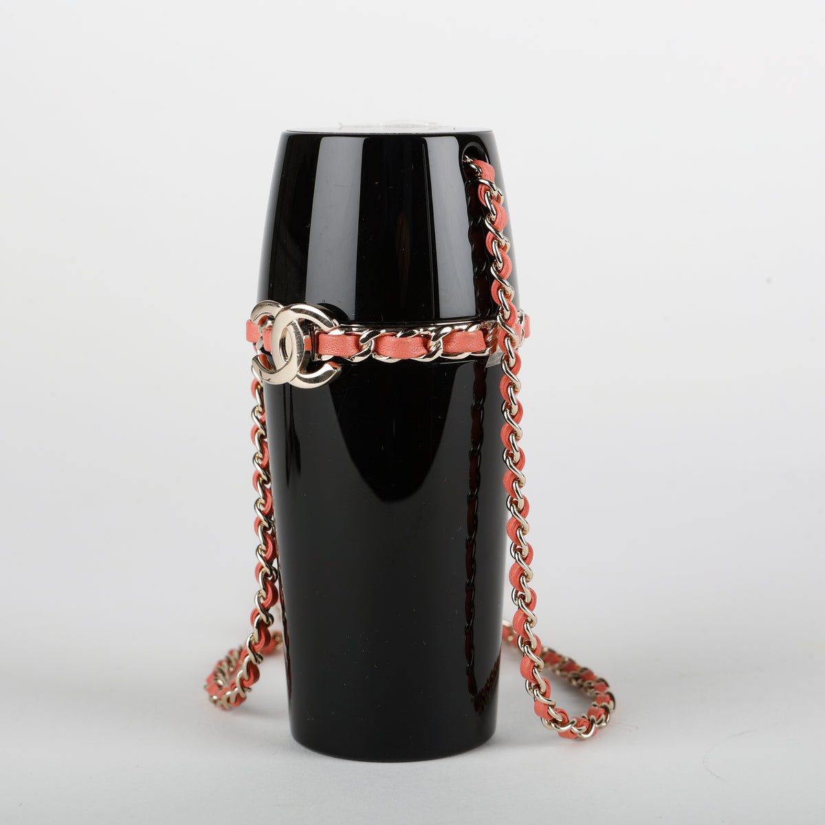 Lucite Lipstick Case On Chain, Black/Pink SHW