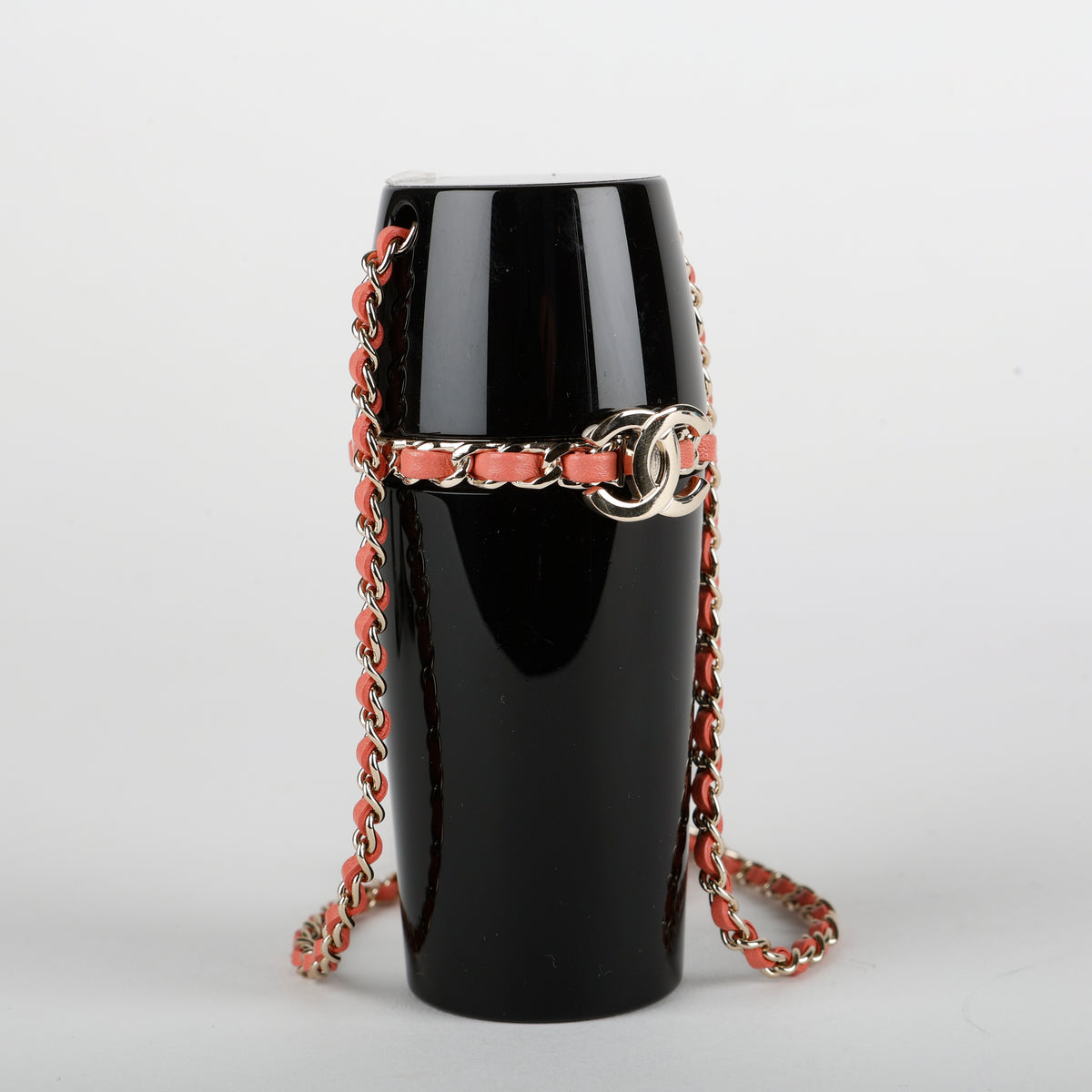 Lucite Lipstick Case On Chain, Black/Pink SHW