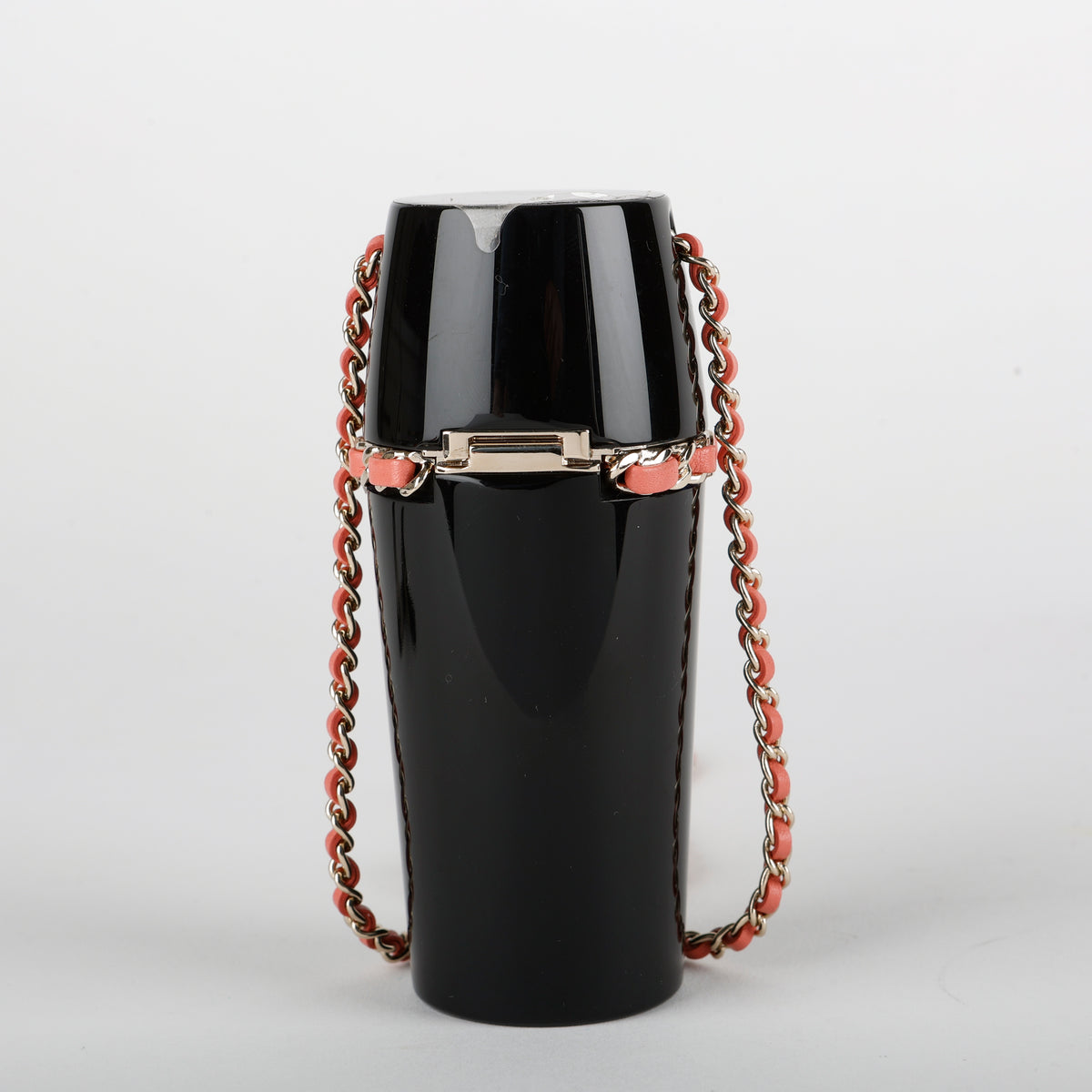 Lucite Lipstick Case On Chain, Black/Pink SHW
