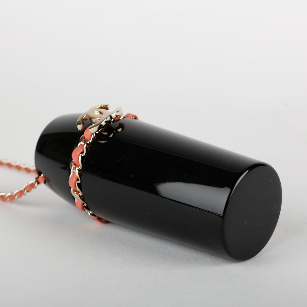 Lucite Lipstick Case On Chain, Black/Pink SHW