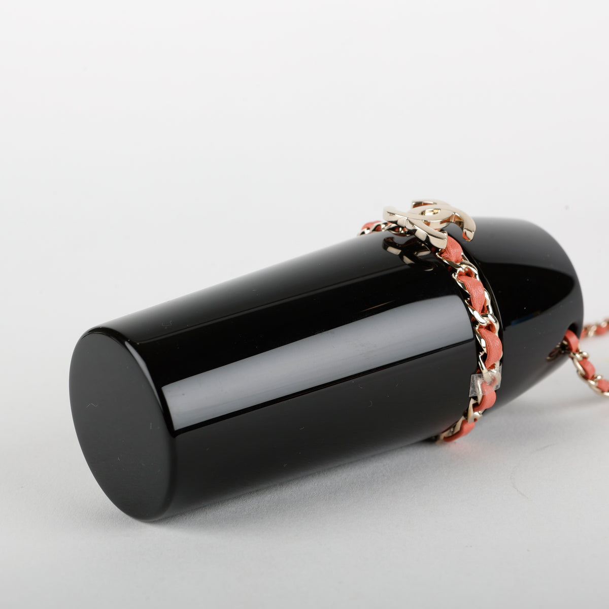 Lucite Lipstick Case On Chain, Black/Pink SHW
