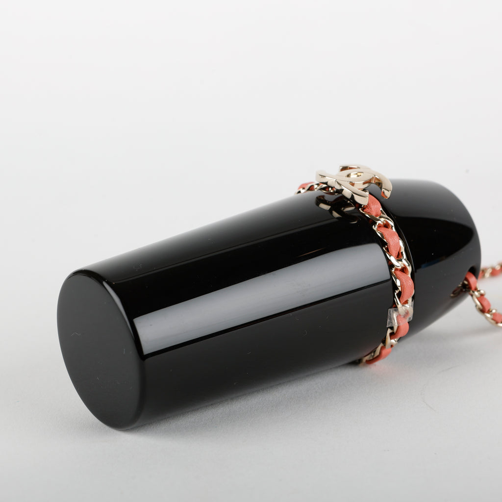 Lucite Lipstick Case On Chain, Black/Pink SHW