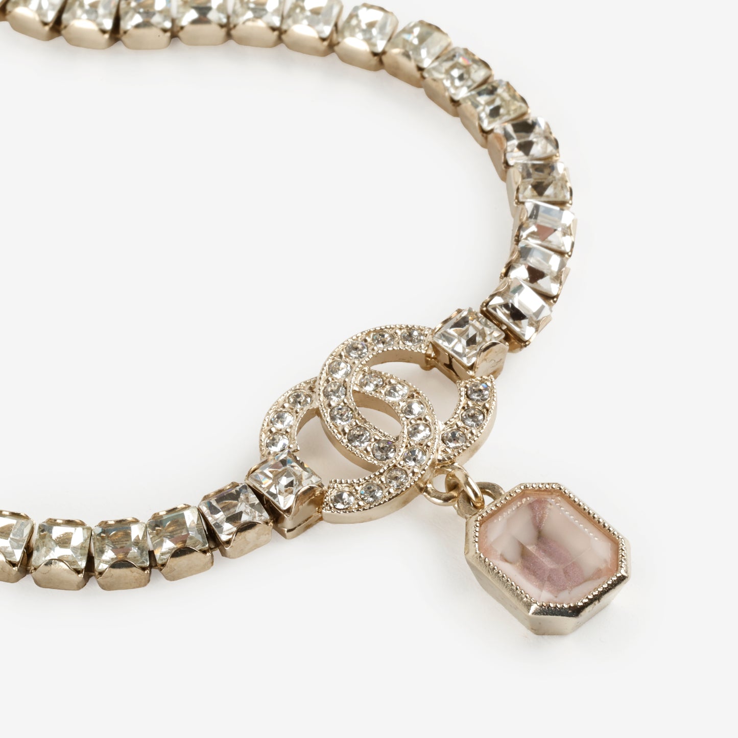 Drop Crystal Choker Necklace Gold Pink