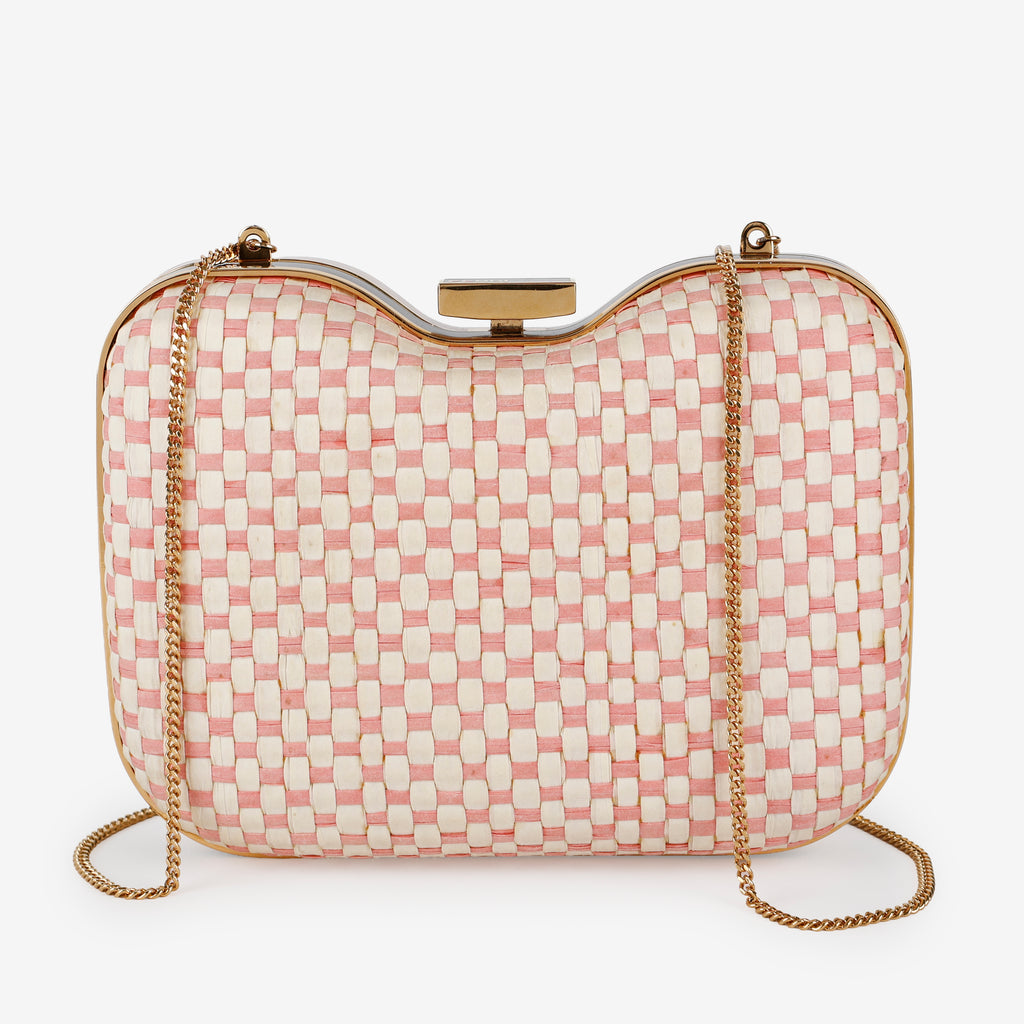 Giano Box Clutch, Pink/Cream/Black