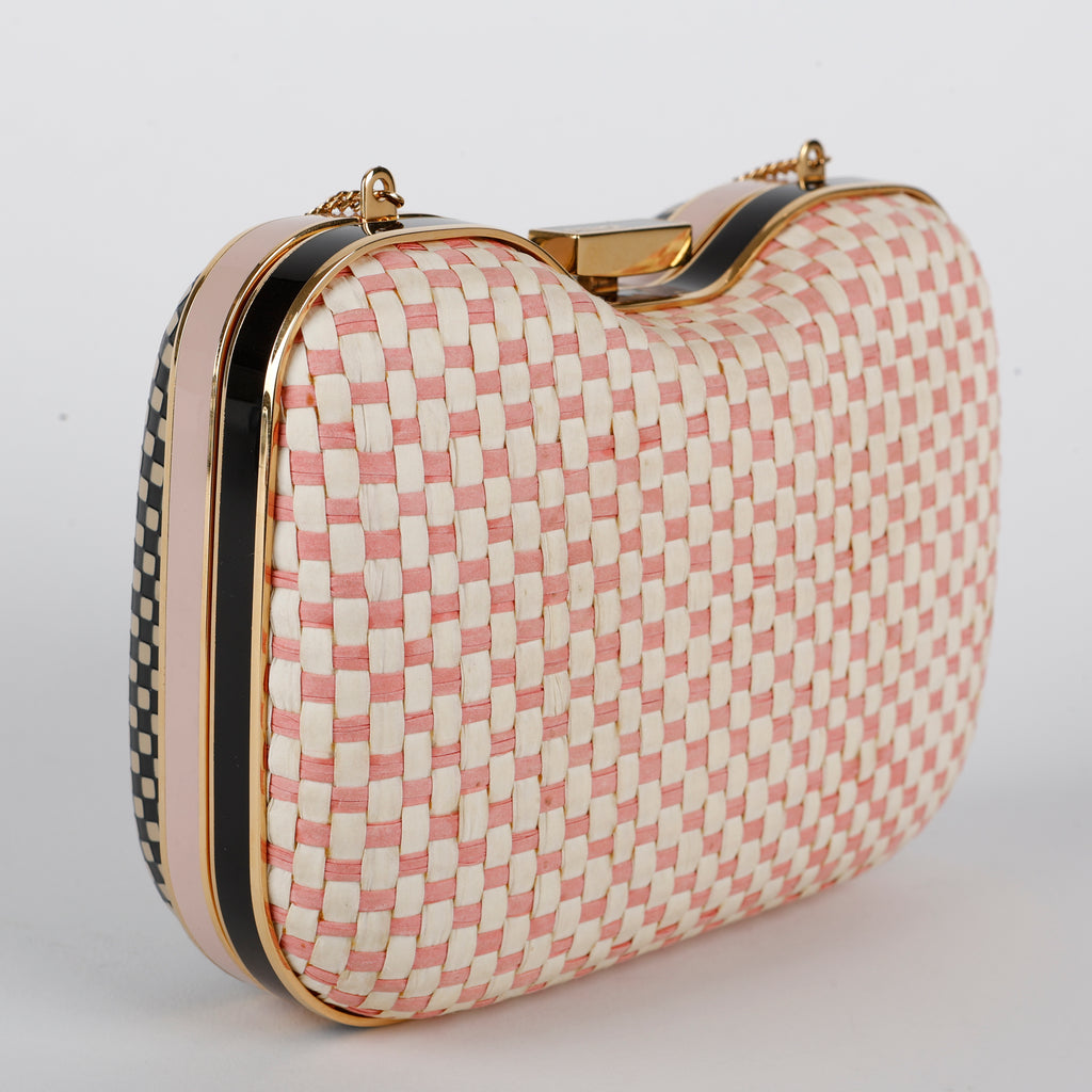 Giano Box Clutch, Pink/Cream/Black