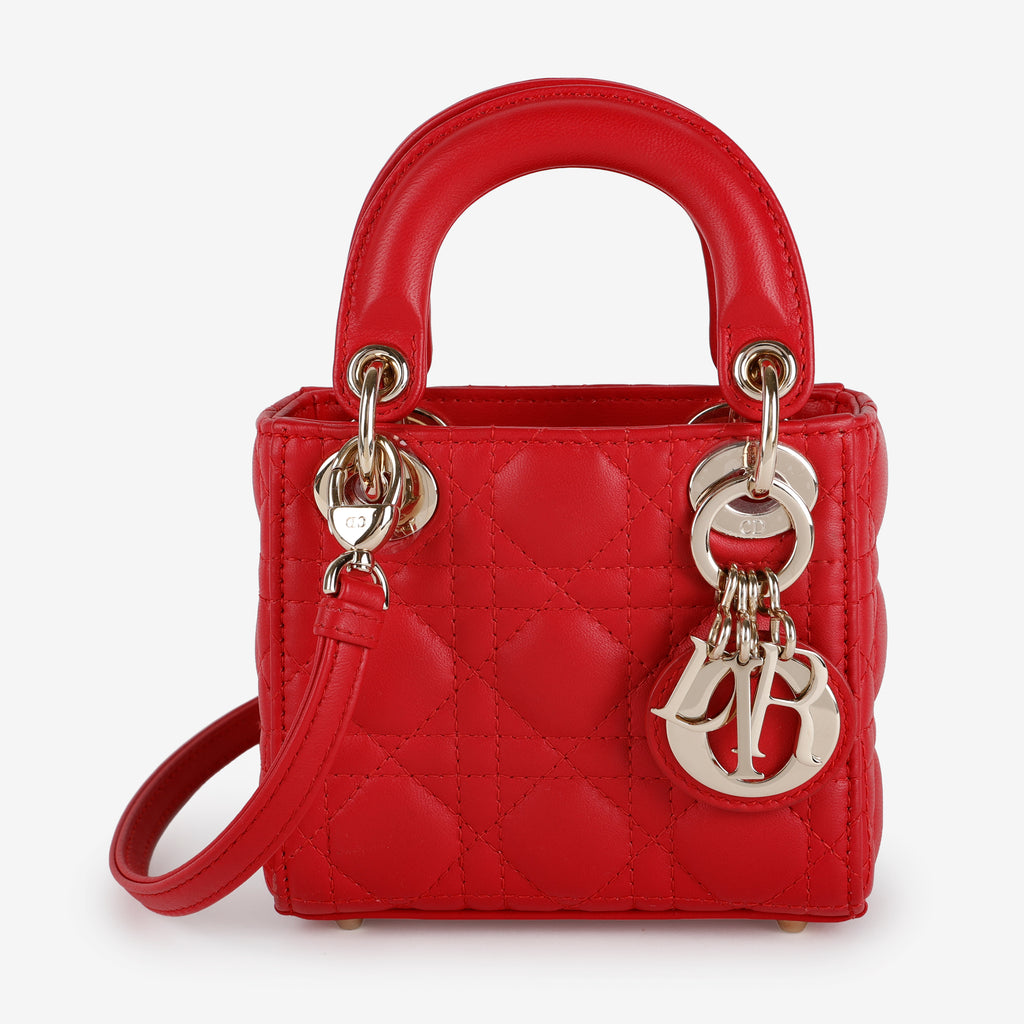 Micro Lady Dior Red Cannage Lambskin