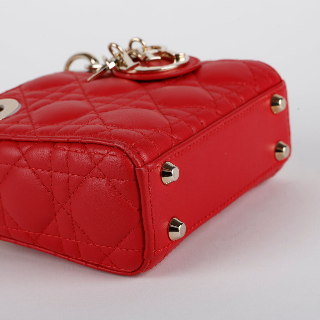 Micro Lady Dior Red Cannage Lambskin