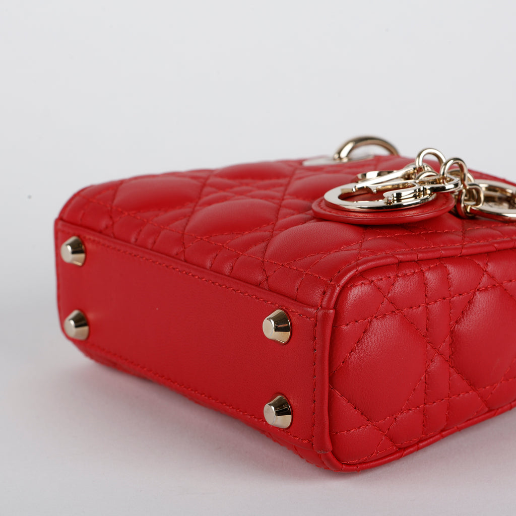 Micro Lady Dior Red Cannage Lambskin