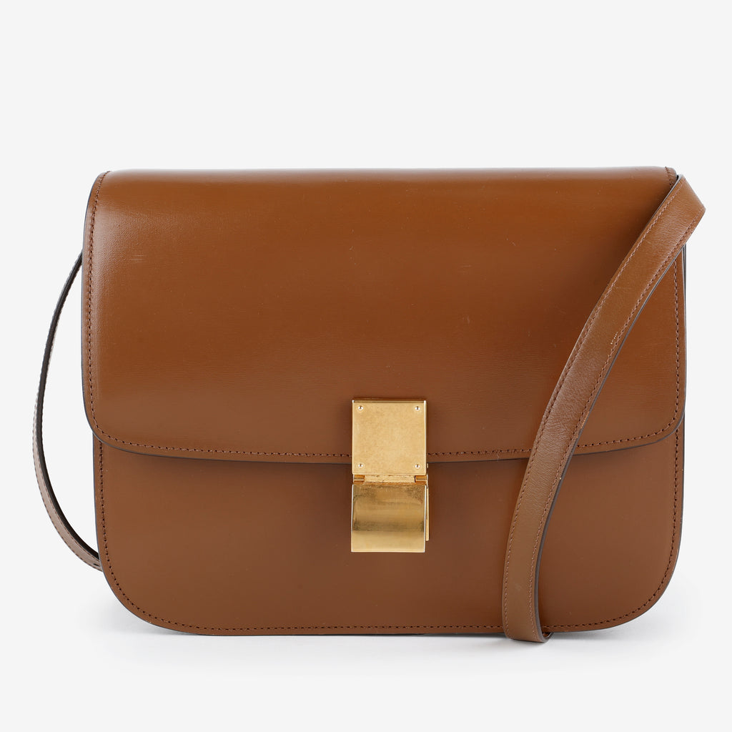 Medium Classic Box Bag, Brown Calfskin